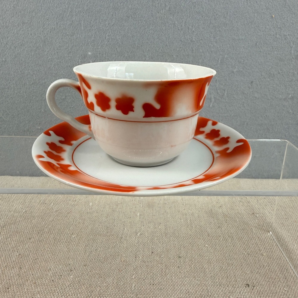 Vintage Arabia Finland Orange Floral Cup and Saucer Set Stencil Print 111